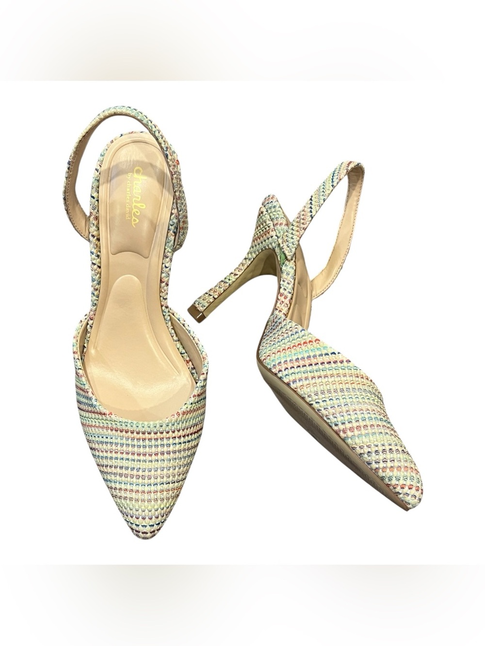 Charles by Charles David Iniko Slingback Pumps Multicolor Raffia Texture Size 9